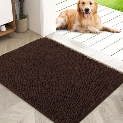 Picture of OLANLY Dog Door Mat for Muddy Paws 40x32, Absorbs Moisture and Dirt, Absorbent Non-Slip Washable Mat, Quick Dry Chenille, Mud Mat for Dogs, Entry Indoor Door Mat for Inside Floor, Brown