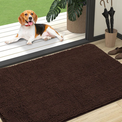 Picture of OLANLY Dog Door Mat for Muddy Paws 47x32, Absorbs Moisture and Dirt, Absorbent Non-Slip Washable Mat, Quick Dry Chenille, Mud Mat for Dogs, Entry Indoor Door Mat for Inside Floor, Brown