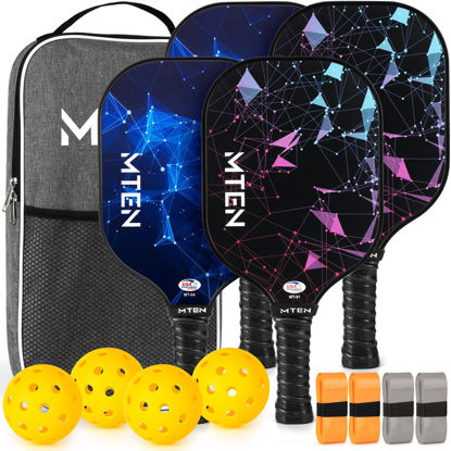 Picture of Pickleball Paddles, USAPA Approved Pickleball Paddles Set of 4, Fiberglass Surface Pickleball Set, 4Pickleball Rackets, 4 Pickleball Balls, 4 GripTapes & Carry Bag for Men Women