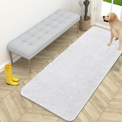 Picture of OLANLY Dog Door Mat for Muddy Paws 59x24, Absorbs Moisture and Dirt, Absorbent Non-Slip Washable Mat, Quick Dry Chenille, Mud Mat for Dogs, Entry Indoor Door Mat for Inside Floor, White