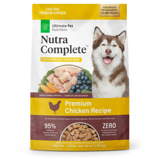 Picture of ULTIMATE PET NUTRITION Nutra Complete Raw Freeze Dried Dog Food, Veterinarian Formulated with Antioxidants, Prebiotics & Amino Acids (3 Pound, Chicken)