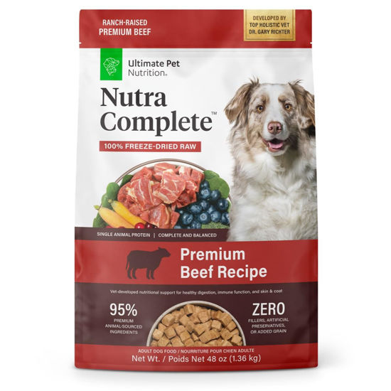 Picture of ULTIMATE PET NUTRITION Nutra Complete, 100% Freeze Dried Veterinarian Formulated Raw Dog Food with Antioxidants Prebiotics and Amino Acids, (3 Pound, Beef)