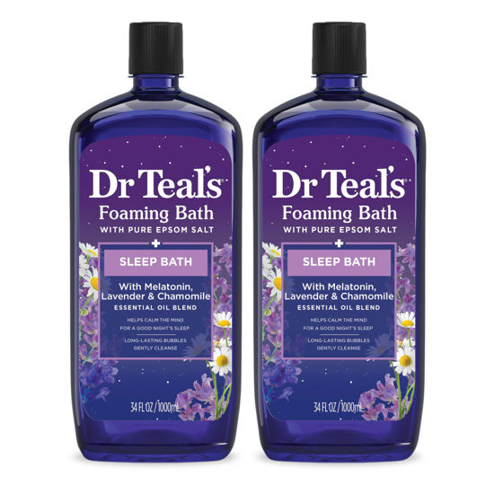 Picture of Dr Teal's Foaming Bath with Pure Epsom Salt, Sleep Blend with Melatonin, Lavender & Chamomile Essential Oils, 34 fl oz (Pack of 2) (Packaging May Vary)