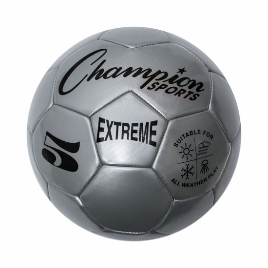 Picture of Champion Sports Extreme Series Soccer Ball Regulation Size 5 - Collegiate, Professional, and League Standard Kick Balls - All Weather, Soft Touch, Maximum Air Retention - For Adults, Teenagers, Silver