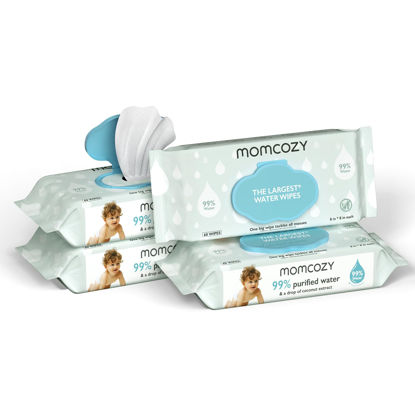 Picture of Baby Wipes, Momcozy Water Wipes-Extra Large Size Design, 99% Water Based Wipes, Unscented & Hypoallergenic, Cleansing & Moisturizing Baby Wipes for Sensitive Skin, 240 Count (4 Packs)