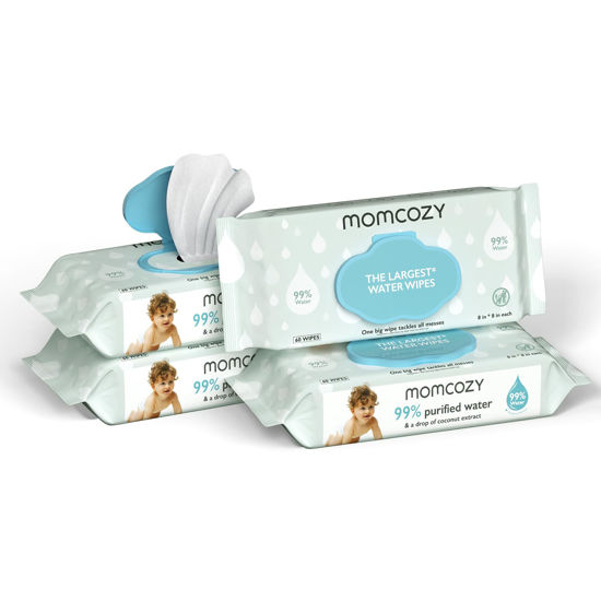 Picture of Baby Wipes, Momcozy Water Wipes-Extra Large Size Design, 99% Water Based Wipes, Unscented & Hypoallergenic, Cleansing & Moisturizing Baby Wipes for Sensitive Skin, 240 Count (4 Packs)