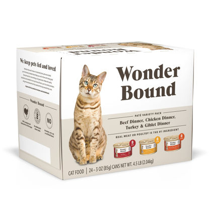 Picture of Amazon Brand - Wonder Bound Wet Cat Food, Pate, No Added Grain, Variety Pack (Beef/Chicken/Turkey & Giblet), 3 ounce (Pack of 24)