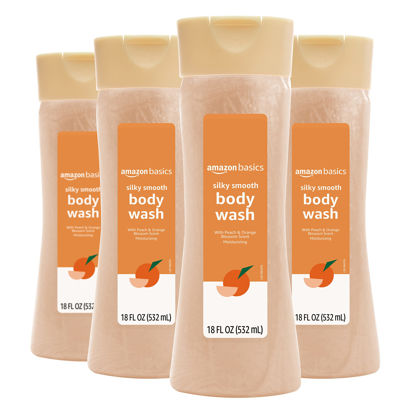 Picture of Amazon Basics Silky Smooth Body Wash, Peach and Orange Blossom Scent, 18 Fl Oz (Pack of 4)