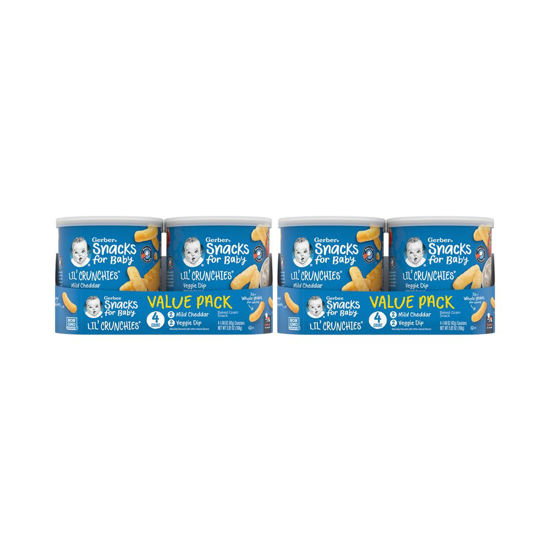 Picture of Gerber Snacks for Baby Value Pack, Lil Crunchies, Mild Cheddar & Veggie Dip, 1.48 Ounce (Pack of 8)