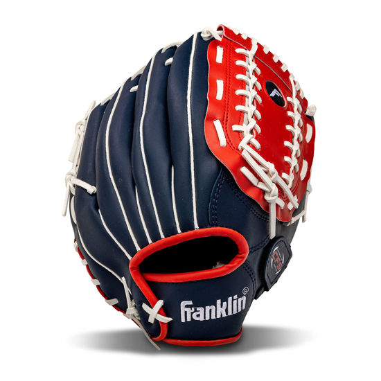 Picture of Franklin Sports Baseball and Softball Glove - Field Master - Baseball and Softball Mitt , 12" - Trapeze Web, Red, White, Blue