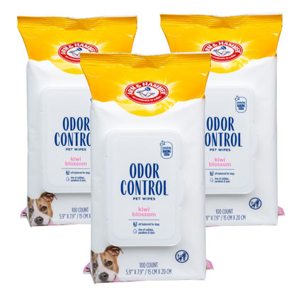 Picture of Arm & Hammer for Pets Odor Control Wipes for Dogs, Best Odor Eliminating Waterless Cleaning for Dogs & Puppies | Kiwi Blossom Scent, 100 Count - 3 Pack