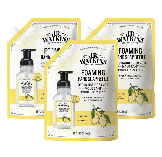 Picture of J.R. Watkins Foaming Hand Soap Refill, Moisturizing Foam Hand Wash, All Natural, Alcohol-Free, Cruelty-Free, USA Made, Lemon, 28 fl oz, 3 Pack