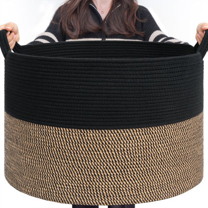 Picture of INDRESSME Large Storage Baskets for Organizing, 21.7 x 13.8 Blanket Basket Living Room Dog Toy Bin, Woven Laundry Basket for Dirty Clothes, Pillows, Towel, 90L Mix Black