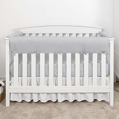 Picture of TILLYOU 3-Piece Padded Baby Crib Rail Cover Protector Set from Chewing, Safe Teething Guard Wrap for Standard Cribs, 100% Silky Soft Microfiber Polyester, Fits Side and Front Rails, Pale Gray