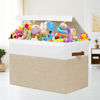 Picture of Large Toy Storage Box with Lid, Sturdy Toys Storage Chest Bin Organizer Basket with Dividers for Kids, Boys, Girls, Nursery, Closet, Bedroom, Playroom 25"x13" x16" (Beige and White)