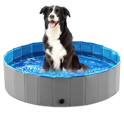 Picture of Jasonwell Foldable Dog Pet Bath Pool Collapsible Dog Pet Pool Bathing Tub Kiddie Pool Doggie Wading Pool for Puppy Small Medium Large Dogs Cats and Kids 32" Grey