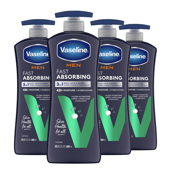 Picture of Vaseline Men Hand & Body Lotion Healing Moisture 4 ct For Dry or Cracked Skin Non-Greasy 20.3 oz