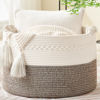 Picture of KAKAMAY Large Blanket Basket (20"x13"),Woven Baskets for storage Baby Laundry Hamper, Cotton Rope Blanket Basket for Living Room, Laundry, Nursery, Pillows, Baby Toy chest (White/Beige)