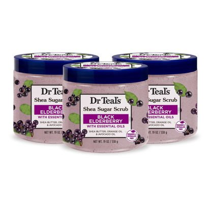 Picture of Dr Teal's Shea Sugar Body Scrub, Black Elderberry with Essential Oils, 19 oz (Pack of 3) (Packaging May Vary)