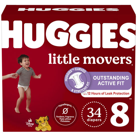 Picture of Huggies Size 8 Diapers, Little Movers Baby Diapers, Size 8 (46+ lbs), 34 Count