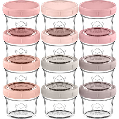 Picture of KeaBabies 12pk 4oz Glass Baby Food Containers - Leak-Proof, Microwavable Small Baby Glass Jars with Lids, Baby Food Storage Containers, Baby Snack Containers, BPA-Free Baby Food Jars (Roseate)