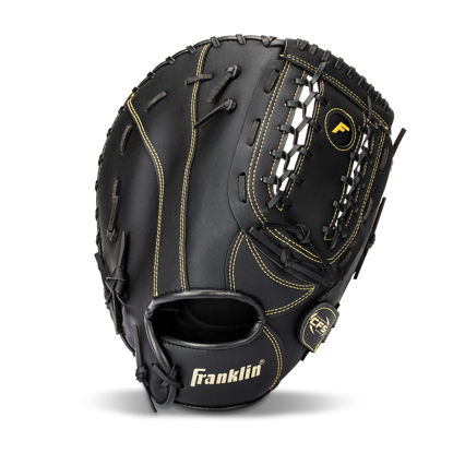 Picture of Franklin Sports Baseball First Baseman's Mitt - Fieldmaster Adult + Youth Baseball Right Handed Fielding Glove - Righty Cowhide First Base Glove - 12.5" Dual-Bar Web Glove for First Basemen - Black