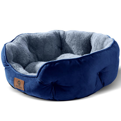 Picture of Asvin Small Dog Bed for Small Dogs, Cat Beds for Indoor Cats, Pet Bed for Puppy and Kitty, Extra Soft & Machine Washable with Anti-Slip & Water-Resistant Oxford Bottom, Blue, 20 inches