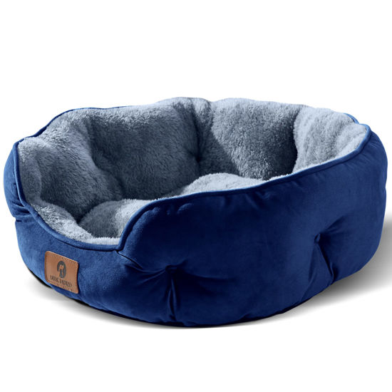 Picture of Asvin Small Dog Bed for Small Dogs, Cat Beds for Indoor Cats, Pet Bed for Puppy and Kitty, Extra Soft & Machine Washable with Anti-Slip & Water-Resistant Oxford Bottom, Blue, 20 inches