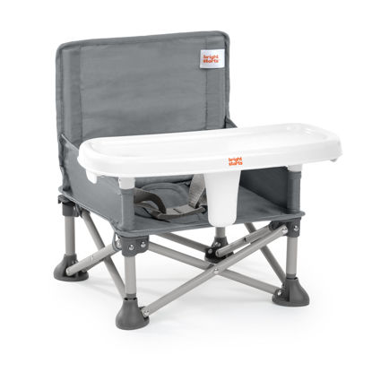 Picture of Bright Starts Pop 'N Sit Portable Booster, Indoor/Outdoor Use, Floor Seat with Feeding Tray, Grey, 6 Mos - 3 Yrs