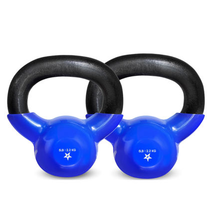 Picture of Yes4All 5 lb - Pair Kettlebell Vinyl Coated Cast Iron - Great for Dumbbell Weights Exercises, Hand and Heavy Weights for Full Body Workout Equipment Push up, Grip Strength Training, Blue