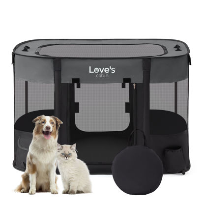 Picture of Love's cabin Pet Puppy Dog Playpen, Small Dog Tent Crates Cage Indoor/Outdoor, Portable Exercise Playpen for Dog and Cat, Foldable Pop Up Dog Kennel Playpen with Carring Case (S, Grey)