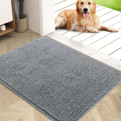 Picture of OLANLY Dog Door Mat for Muddy Paws 40x32, Absorbs Moisture and Dirt, Absorbent Non-Slip Washable Mat, Quick Dry Chenille, Mud Mat for Dogs, Entry Indoor Door Mat for Inside Floor, Grey