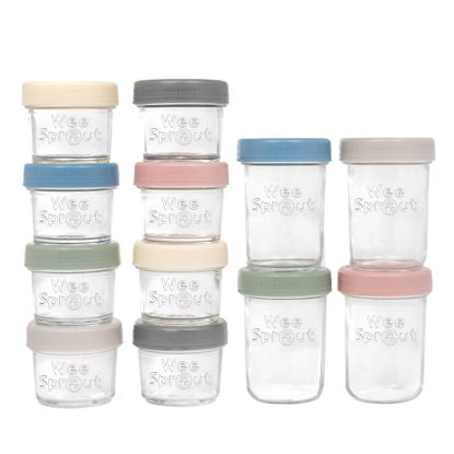 Picture of WeeSprout Glass Baby Food Storage Jars w/ Lids (4/8 oz, 12 Pack Set) Snack, Reusable Small Containers, Breast Milk, Fridge, Freezer, Microwave & Dishwasher Safe, Essential Must Have for Infants