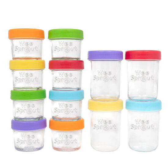 Picture of WeeSprout Glass Baby Food Storage Jars - 12 Set, 4 oz/8 oz Baby Food Jars, Plastic Lids, Freezer Storage, Reusable Small Glass Baby Food Containers, Microwave & Dishwasher Safe, for Infant & Baby Food