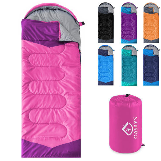 Picture of oaskys Camping Sleeping Bag - 3 Season Warm & Cool Weather - Summer Spring Fall Lightweight Waterproof for Adults Kids - Camping Gear Equipment, Traveling, and Outdoors