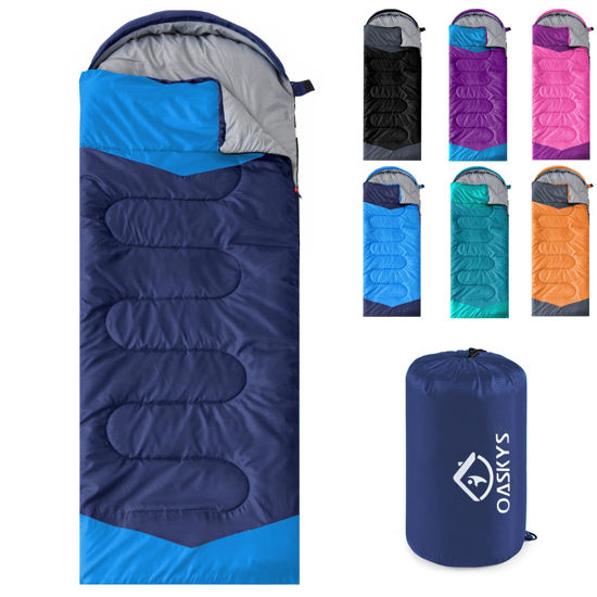 Picture of oaskys Camping Sleeping Bag - 3 Season Warm & Cool Weather - Summer Spring Fall Lightweight Waterproof for Adults Kids - Camping Gear Equipment, Traveling, and Outdoors