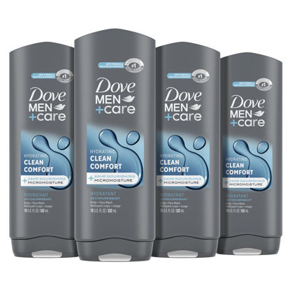 Picture of DOVE MEN + CARE Body and Face Wash Clean Comfort 4 Count for Healthier and Stronger Skin Effectively Washes Away Bacteria While Nourishing Your Skin, 18 oz