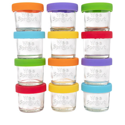 Picture of WeeSprout Glass Baby Food Storage Jars w/Lids (4 oz, 12 Pack Set) Snack, Puree, Reusable Small Containers, Breast Milk, Fridge or Freezer, Microwave & Dishwasher Safe, Essential Must Have for Infants