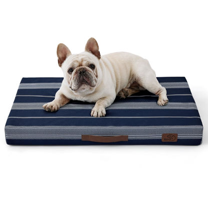 Picture of Bedsure Medium Patterned Dog Bed for Medium Dogs, Outdoor Waterproof Orthopedic Egg Foam Dog Bed Comfort Pet Mats for Crate with Removable Washable Cover(30"x20", Navy Blue)