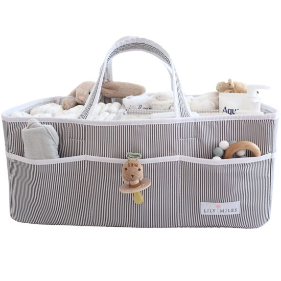 Picture of Lily Miles Baby Diaper Caddy - Organizer Tote Bag for Infant Boy or Girl - Baby Shower Basket - Nursery Must Haves - Registry Favorites - Newborn Caddie Car - Gray/Gray, Extra Large