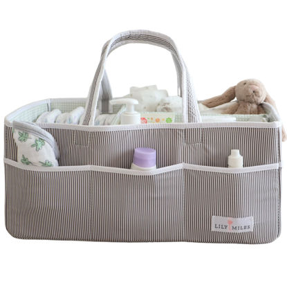 Picture of Lily Miles Baby Diaper Caddy - Organizer Tote for Infant Boy or Girl - Baby Shower Basket - Nursery Must Haves - Registry Favorites - Newborn Caddie Car Travel - Gray/Mint, Extra Large