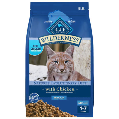 Picture of Blue Buffalo Wilderness Natural Adult Dry Cat Food Indoor Cats, High-Protein & Grain-Free, Chicken, 5-lb. Bag