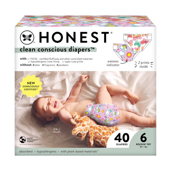 Picture of The Honest Company Clean Conscious Diapers | Plant-Based, Sustainable | Sky's The Limit + Wingin It | Club Box, Size 6 (35+ lbs), 40 Count