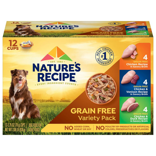 Picture of Nature's Recipe Grain Free Wet Dog Food, Chicken/Venison/Duck Variety Pack, 2.75 Ounce Cup (Pack of 24)