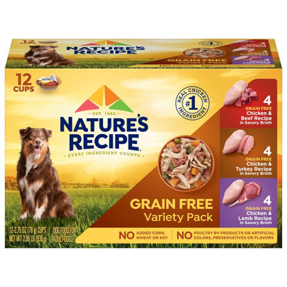 Picture of Nature’s Recipe Grain Free Wet Dog Food, Chicken, Beef, Turkey & Lamb Variety Pack, 2.75 Ounce Cup (Pack of 24)