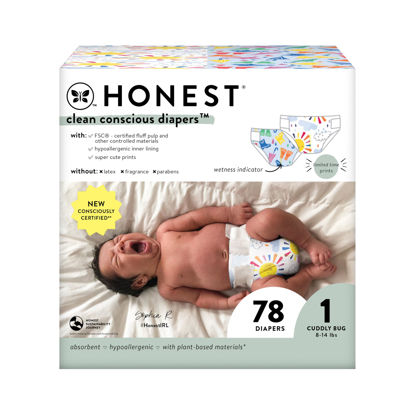 Picture of The Honest Company Clean Conscious Diapers Plant-Based, Sustainable Limited Edition Prints Club Box, Size 1 (8-14 lbs), 78 Count