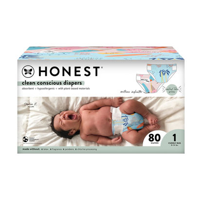 Picture of The Honest Company Clean Conscious Diapers | Plant-Based, Sustainable | Summer '23 Limited Edition Prints | Club Box, Size 1 (8-14 lbs), 80 Count