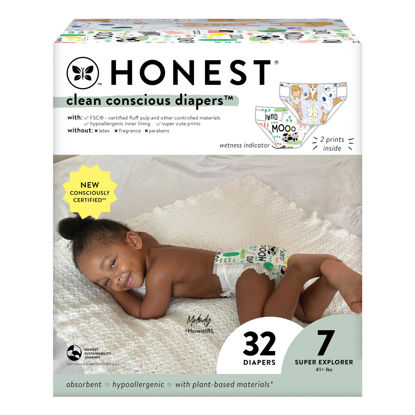 Picture of The Honest Company Clean Conscious Diapers | Plant-Based, Sustainable | Barnyard Babies + It’s A Pawty | Club Box, Size 7 (41+ lbs), 32 Count