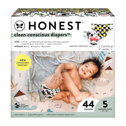 Picture of The Honest Company Clean Conscious Diapers | Plant-Based, Sustainable | Big Trucks + So Bananas | Club Box, Size 5 (27+ lbs), 44 Count