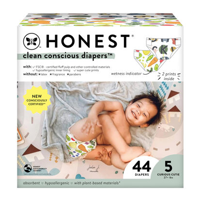 Picture of The Honest Company Clean Conscious Diapers | Plant-Based, Sustainable | So Delish + All The Letters | Club Box, Size 5 (27+ lbs), 44 Count